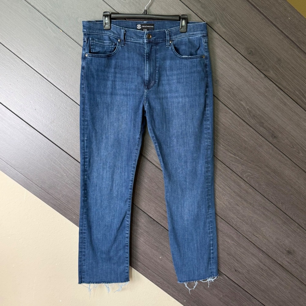 CXL by Christian Lacroix Women's Straight Leg Jeans Size 34x32 Blue Raw Hem